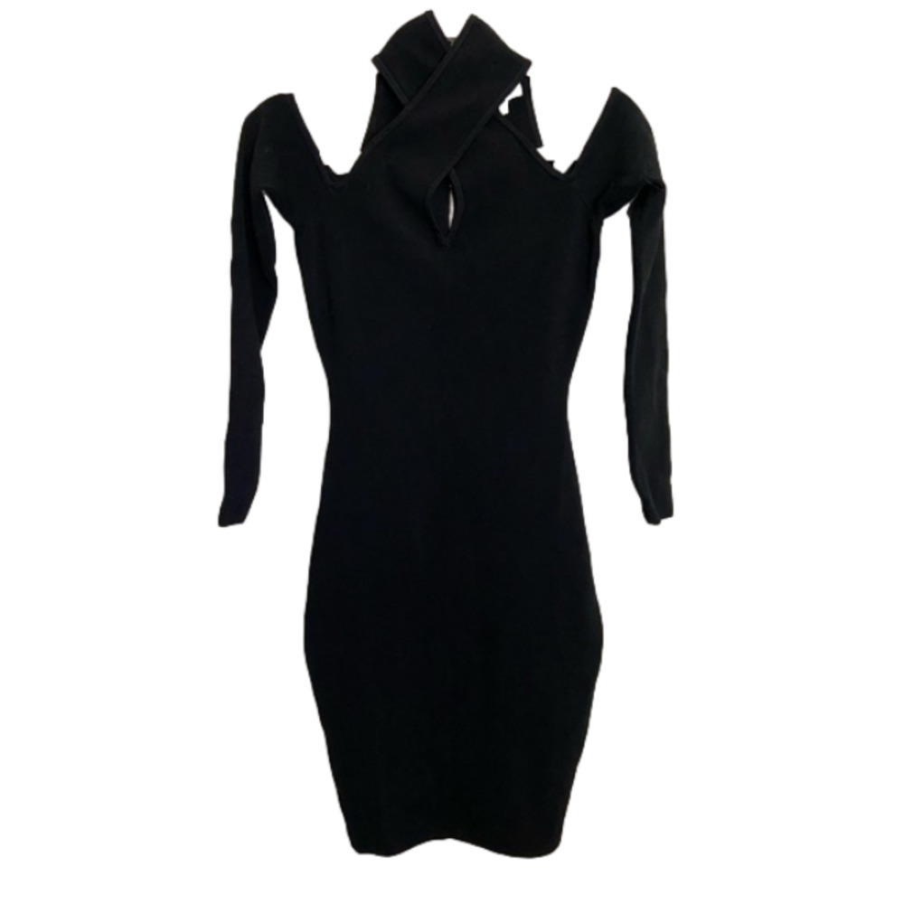 MILLY Infusion Knit Dress Black Size P Bodycon Off Shoulder